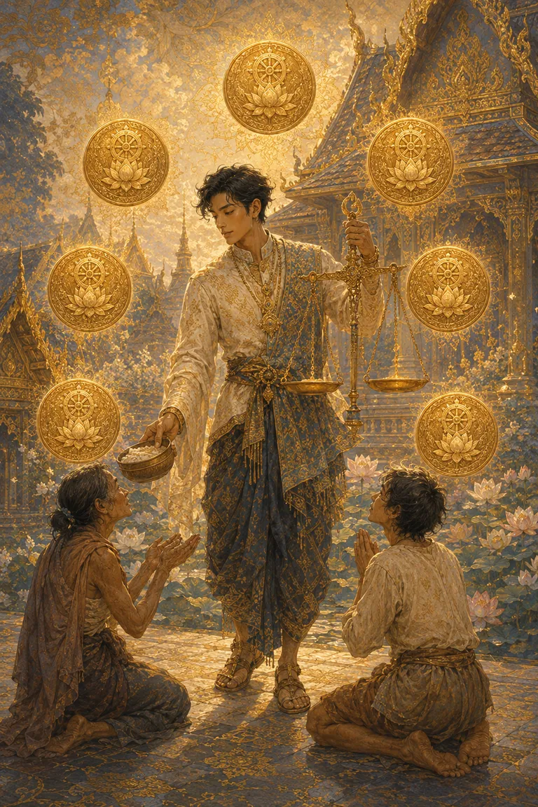ไพ่ทาโรต์หกเหรียญ Six of Pentacles